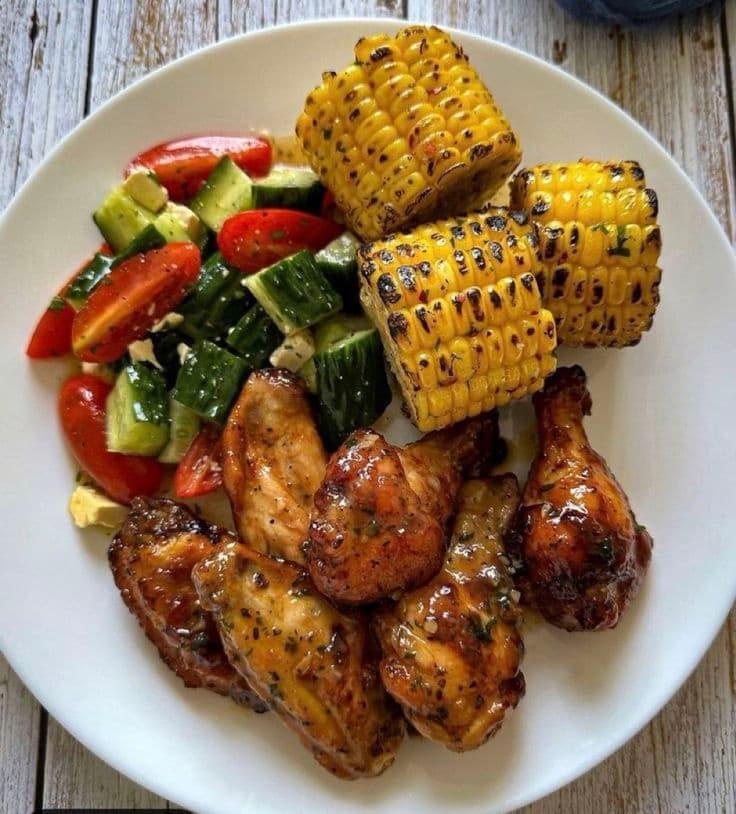 Grilled Chicken Wings with Corn