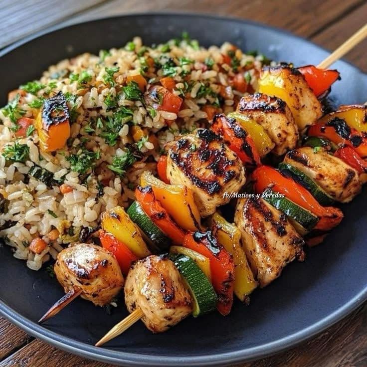 Chicken Skewers with Herb Rice