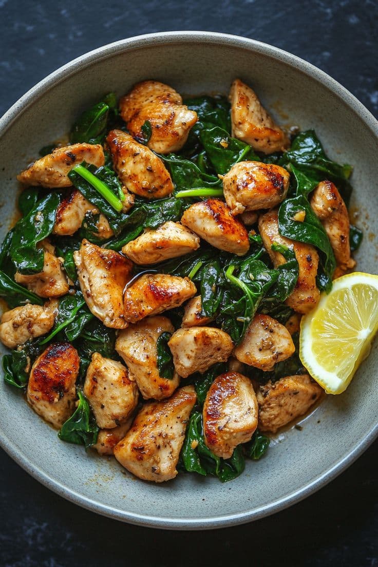 Lemon Chicken Spinach Bowl